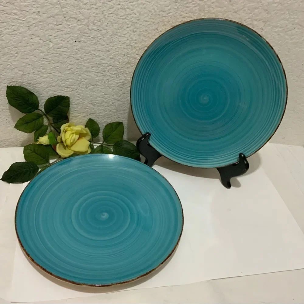Royal Norfolk Turquoise Swirl Set 2 Dinner Plates 10 3/8" Stoneware G1